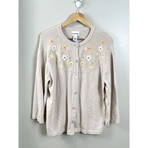 Breckenridge Vtg Embroidered Cardigan Women's Sz Lg Floral Cottage Core Button